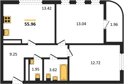 Квартира 2-комн. 55.96 кв. м