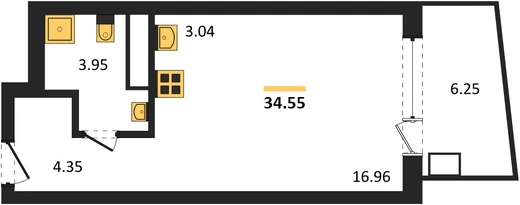 Апартаменты Студия 34.55 кв. м