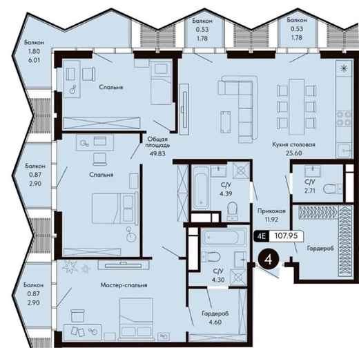 Квартира 3-комн. 107.95 кв. м