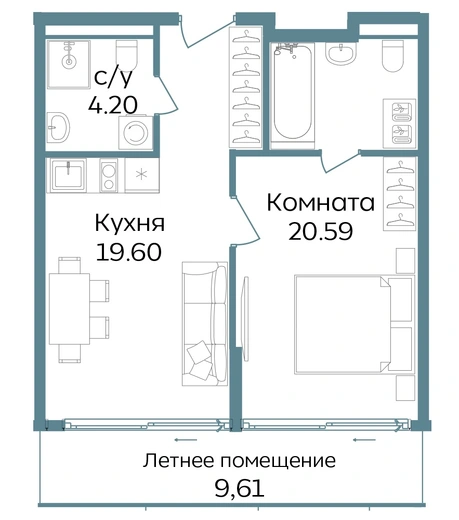 Апартаменты 2-комн. 54 кв. м