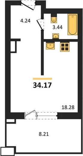 Апартаменты Студия 34.17 кв. м