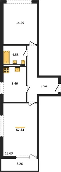 Квартира 2-комн. 58.96 кв. м