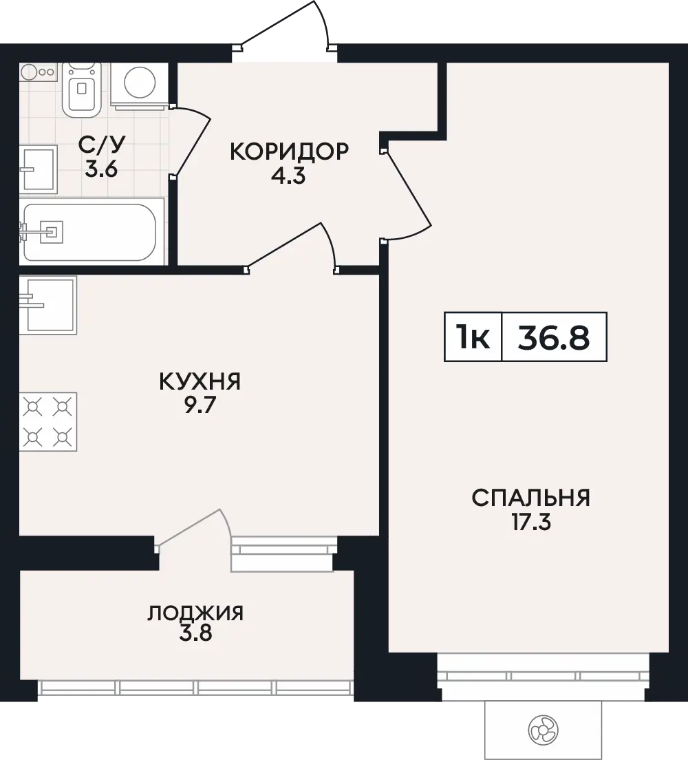 Квартира 1-комн. 36.8 кв. м