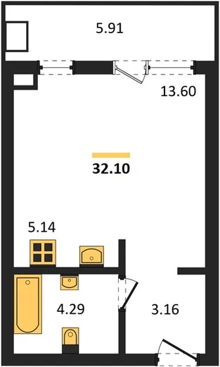 Апартаменты Студия 32.1 кв. м