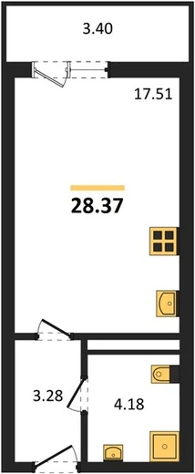 Квартира Студия 28.37 кв. м