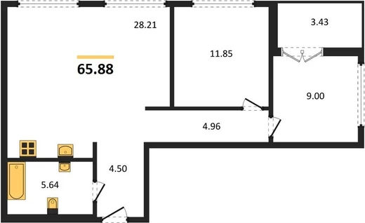 Квартира 2-комн. 65.88 кв. м