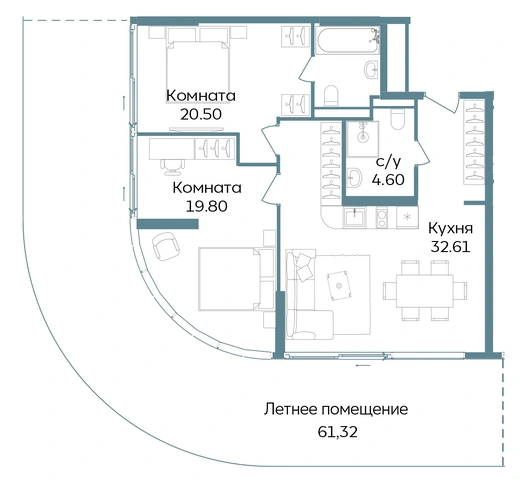 Апартаменты 3-комн. 138.83 кв. м