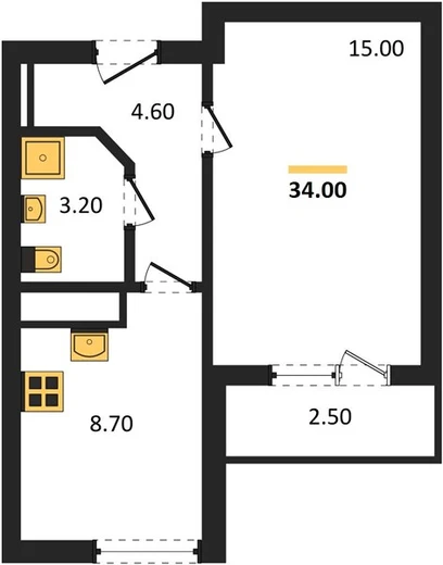 Квартира 1-комн. 34 кв. м