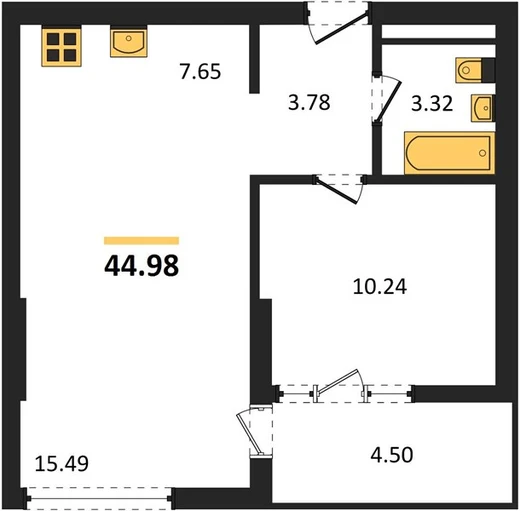 Квартира 2-комн. 44.98 кв. м