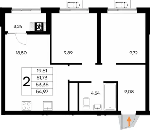 Квартира 2-комн. 54.97 кв. м