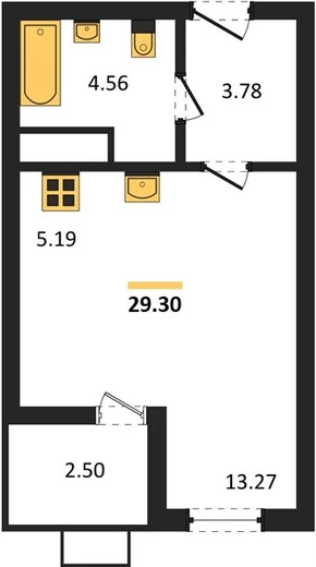 Квартира Студия 29.3 кв. м