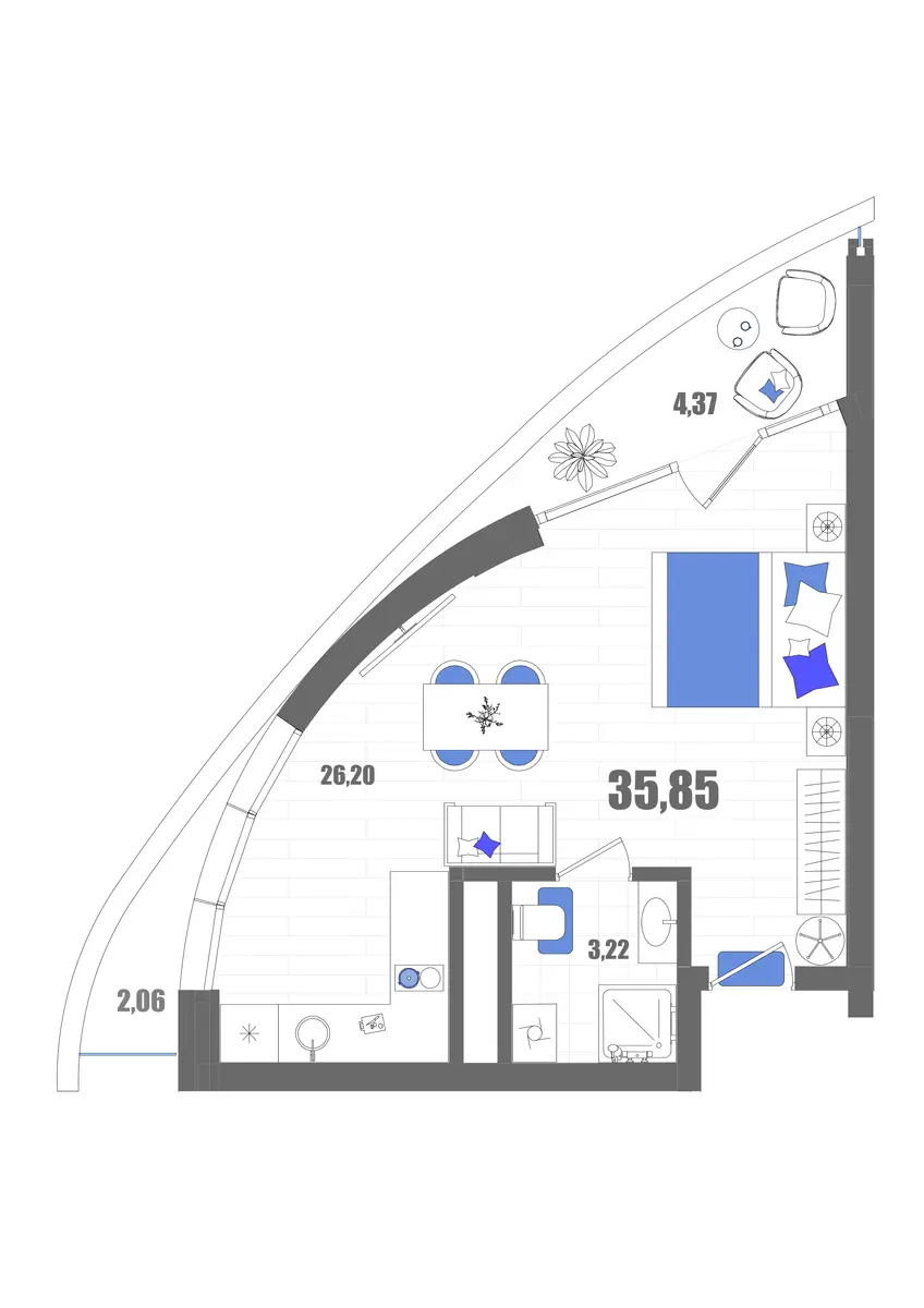 Апартаменты Студия 35.85 кв. м