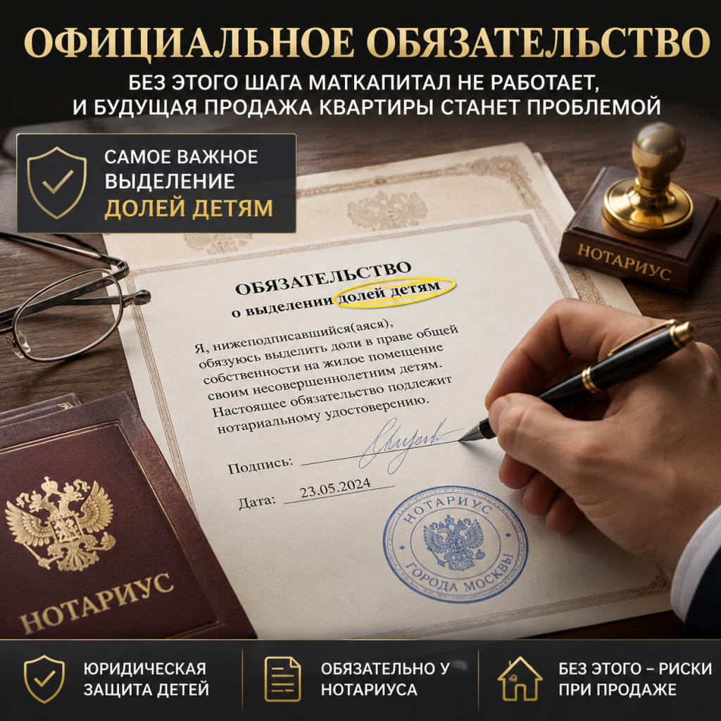 выделение долей детям, печать нотариуса и гербовая бумага, официальное обязательство.png