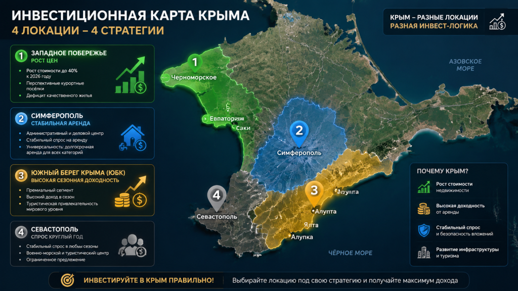 инвестиционная карта Крыма, точки роста недвижимости, доходность по районам, стратегии вложений 2026.png