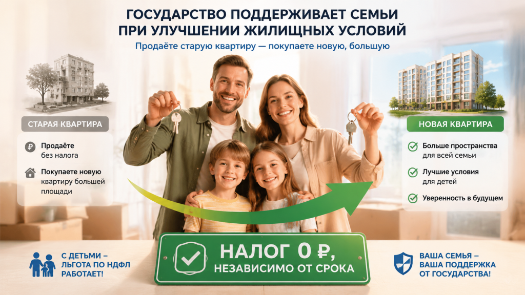 семья с двумя детьми продаёт и покупает квартиру, льгота по НДФЛ для семей, улучшение жилищных условий, освобождение от налога с детьми.png семья с двумя детьми продаёт и покупает квартиру, льгота по НДФЛ для семей, улучшение жилищных условий, освобождение от налога с детьми.png