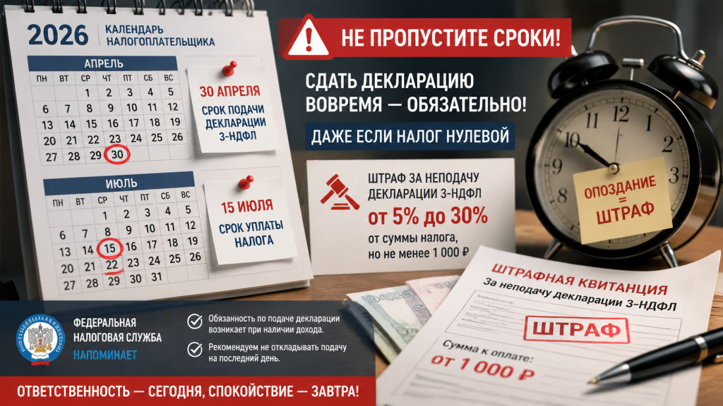 календарь с датами 30 апреля 15 июля, штраф за неподачу декларации 3-НДФЛ, сроки уплаты налога 2026, налоговая напоминание.png календарь с датами 30 апреля 15 июля, штраф за неподачу декларации 3-НДФЛ, сроки уплаты налога 2026, налоговая напоминание.png