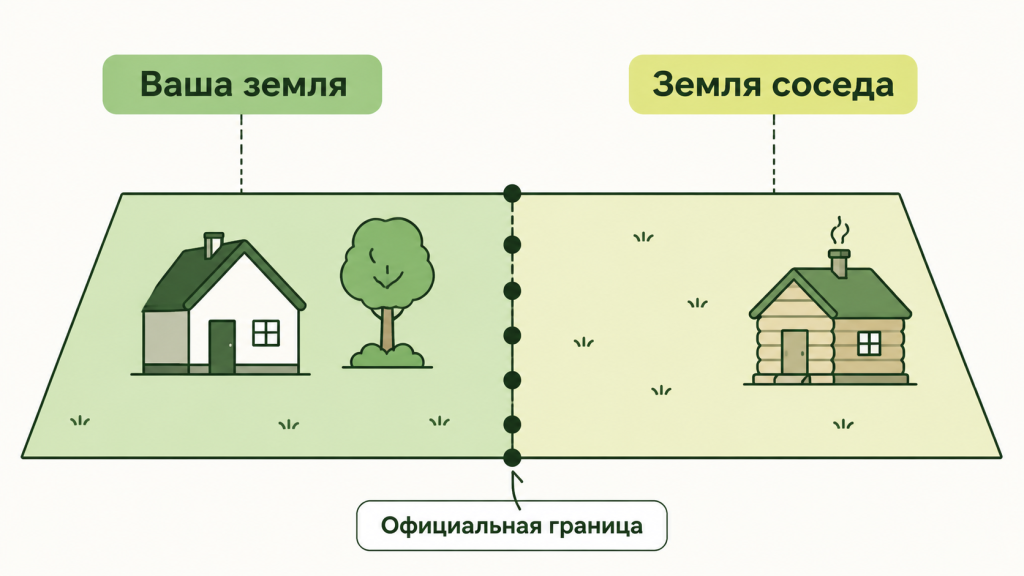 схема границ соседних участков, иконка межевания земли, линия раздела с точками, визуализация установки границ.png