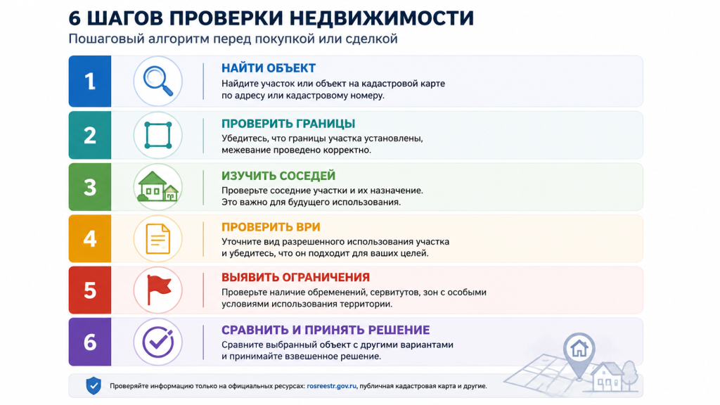 чек-лист из 6 шагов иконки, пошаговый алгоритм проверки недвижимости, инфографика кадастровая карта.png чек-лист из 6 шагов иконки, пошаговый алгоритм проверки недвижимости, инфографика кадастровая карта.png
