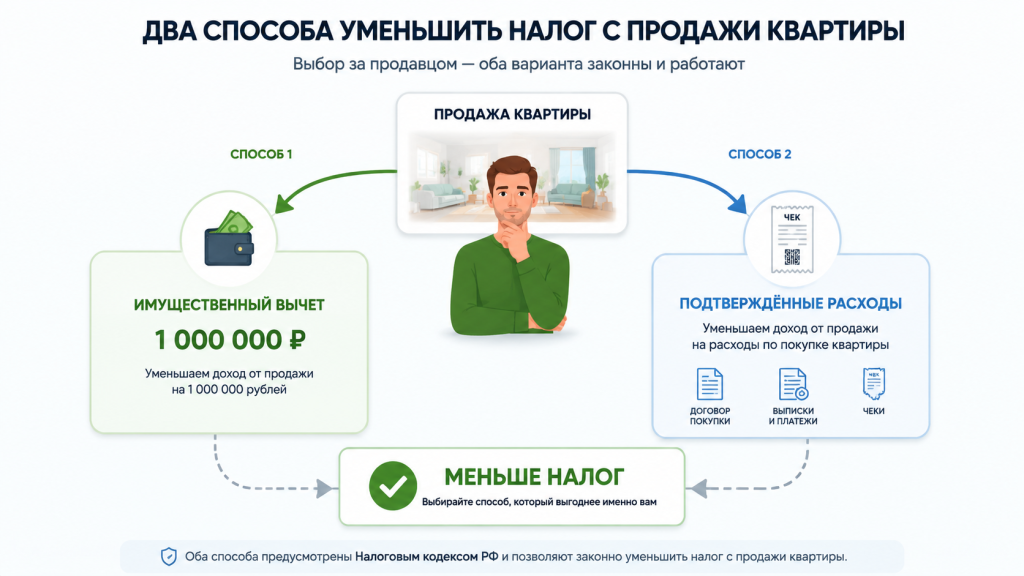 два способа уменьшить налог с продажи, вычет 1 миллион или расходы на покупку, налоговая оптимизация схема, выбор продавца НДФЛ.png два способа уменьшить налог с продажи, вычет 1 миллион или расходы на покупку, налоговая оптимизация схема, выбор продавца НДФЛ.png