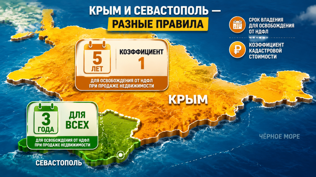 карта Крыма и Севастополя с налоговыми правилами, региональные льготы по НДФЛ, сравнение сроков владения в Крыму, коэффициент кадастровой стоимости.png карта Крыма и Севастополя с налоговыми правилами, региональные льготы по НДФЛ, сравнение сроков владения в Крыму, коэффициент кадастровой стоимости.png