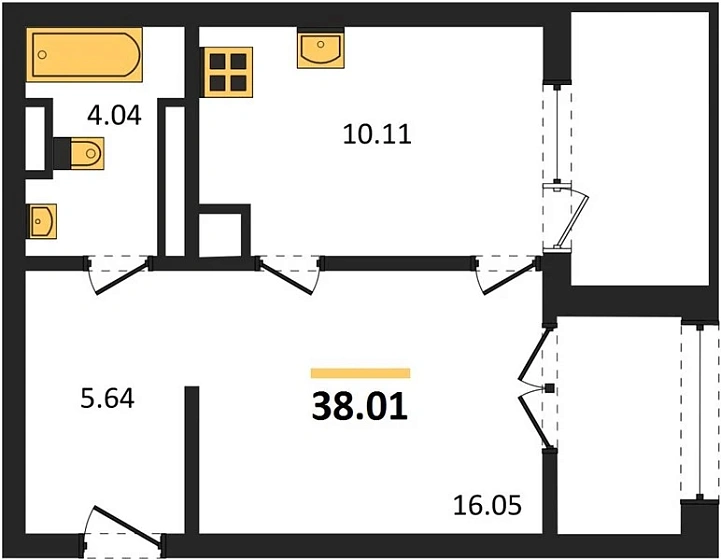 Квартира 1-комн. 38.01 кв. м