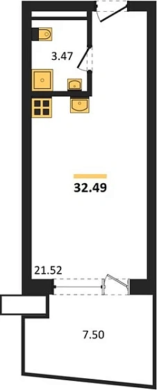Апартаменты Студия 32.49 кв. м