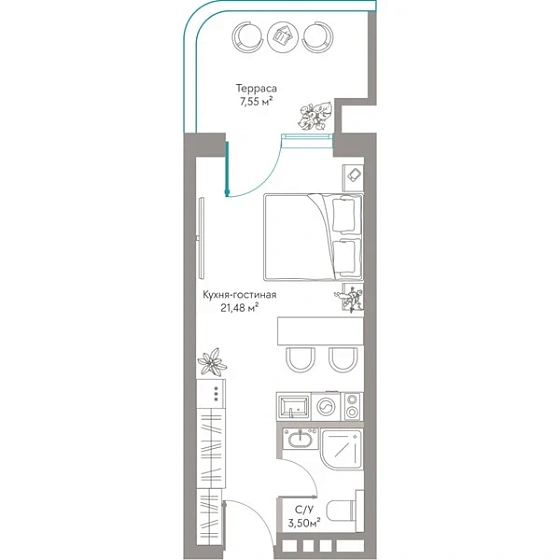 Квартира Студия 32.53 кв. м