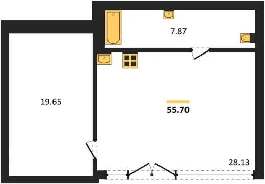 Апартаменты 1-комн. 55.7 кв. м