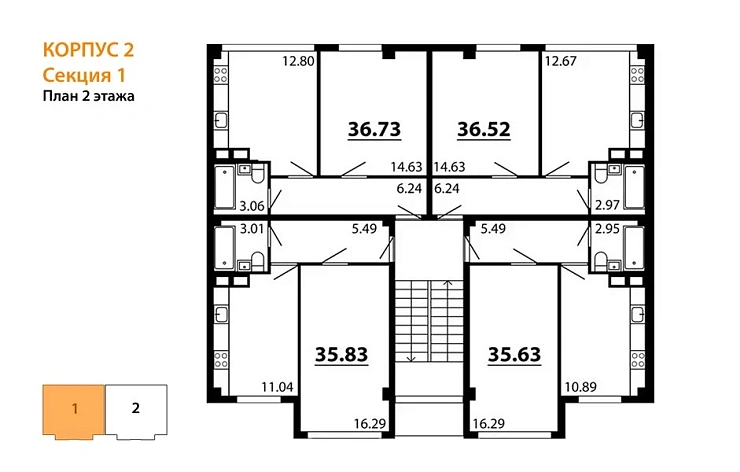 Квартира 1-комн. 35.63 кв. м