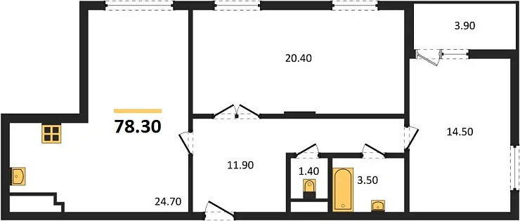 Квартира 2-комн. 78.3 кв. м