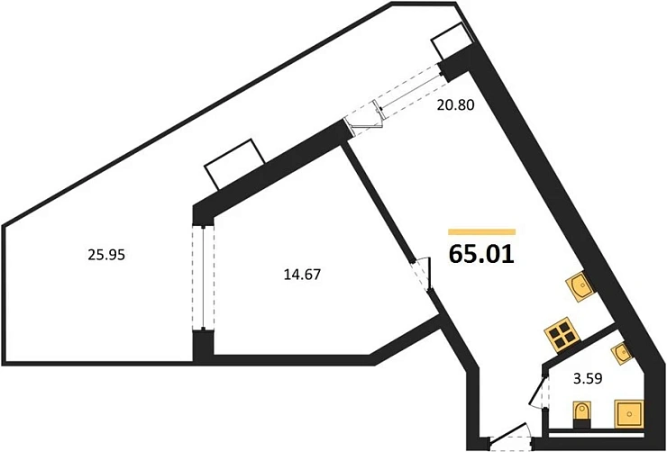 Апартаменты 1-комн. 65.01 кв. м