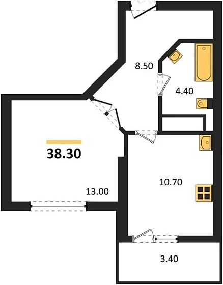Квартира 1-комн. 38.3 кв. м