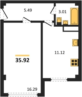 Квартира 1-комн. 35.92 кв. м