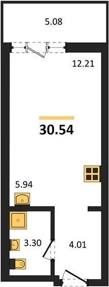Квартира 1-комн. 30.54 кв. м