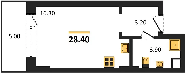 Апартаменты Студия 28.4 кв. м