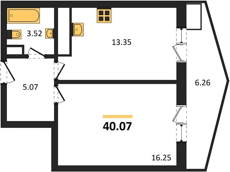 Квартира 1-комн. 40.07 кв. м