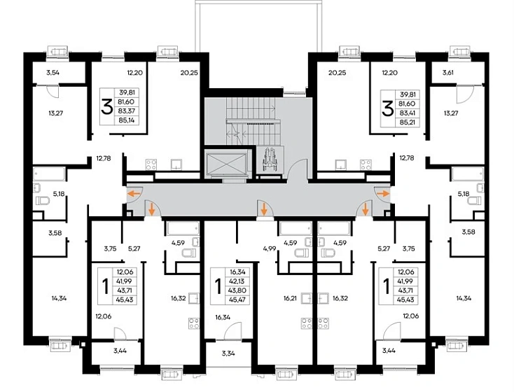 Квартира 1-комн. 45.43 кв. м