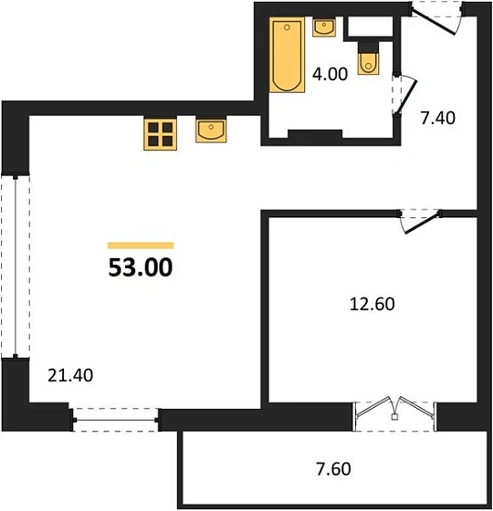 Апартаменты 1-комн. 53 кв. м