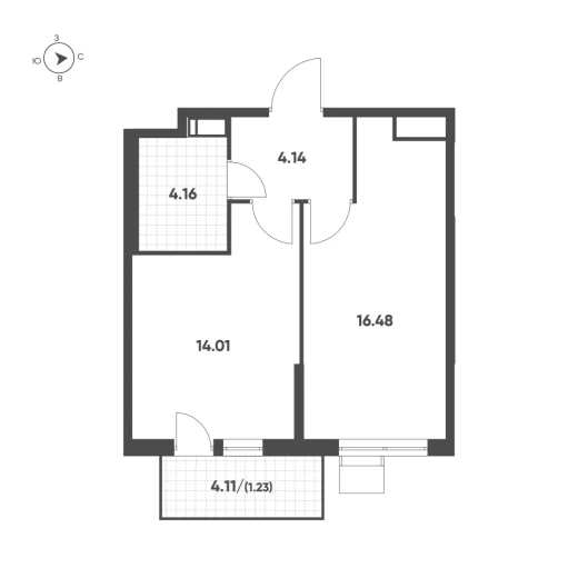 Квартира 1-комн. 40.03 кв. м