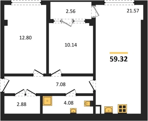 Квартира 2-комн. 59.32 кв. м