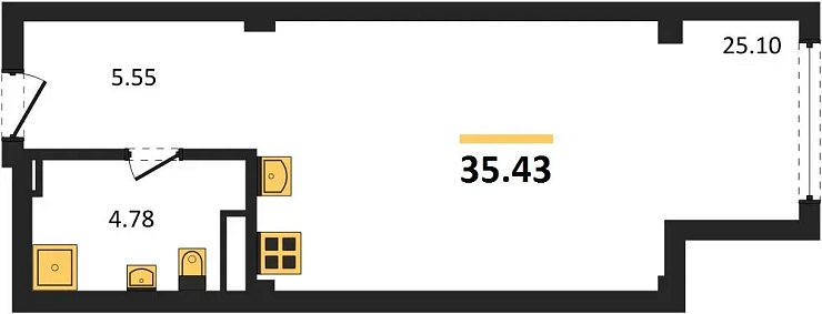 Квартира Студия 35.43 кв. м