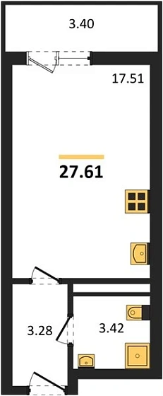 Квартира Студия 27.61 кв. м