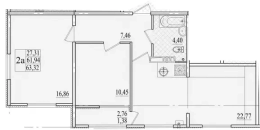 Квартира 2-комн. 63.32 кв. м