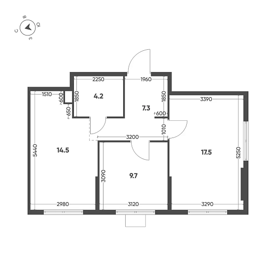 Квартира 2-комн. 53.2 кв. м