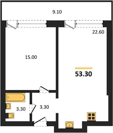 Апартаменты 1-комн. 53.3 кв. м