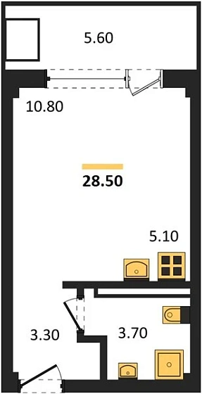 Апартаменты Студия 28.5 кв. м