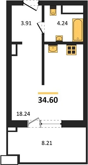 Апартаменты Студия 34.6 кв. м