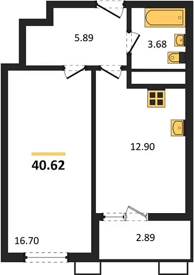 Квартира 1-комн. 40.62 кв. м