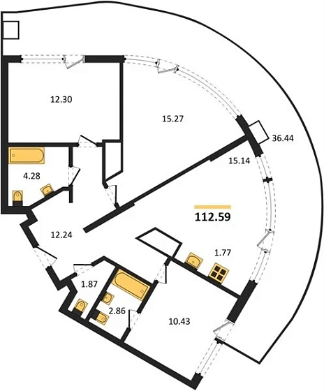 Апартаменты 3-комн. 112.59 кв. м