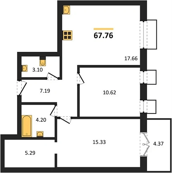 Квартира 2-комн. 67.76 кв. м